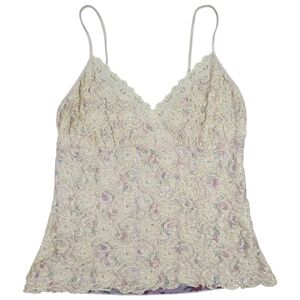 Y2K Lace Camisole Tank Top Womens XL Nude Floral V Neck Coquette Girly Fairycore